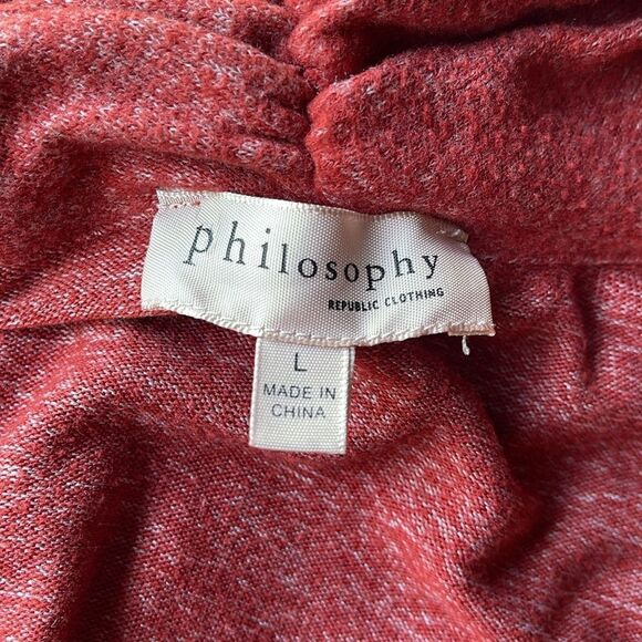 PHILOSOPHY Faux Wrap Blouse Size S Red Waffle Knit Long Sleeve Top Draped Shirt - Picture 3 of 4